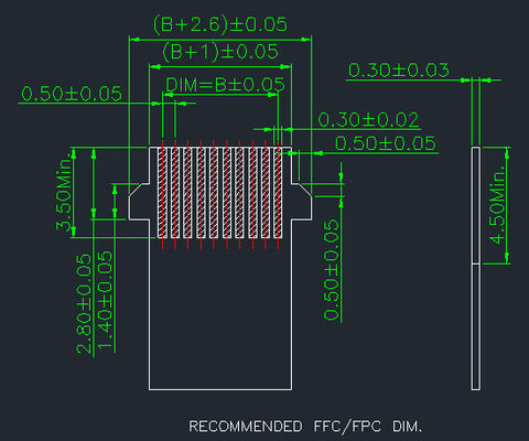 Pinta 0,5 mm Fpc connettore 4 pin a 68 pin angolo destro 90 ° facile su Smt tipo H 2,55 mm