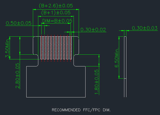 Pinta 0,5 mm Fpc connettore 4 pin a 68 pin angolo destro 90 ° facile su Smt tipo H 2,55 mm